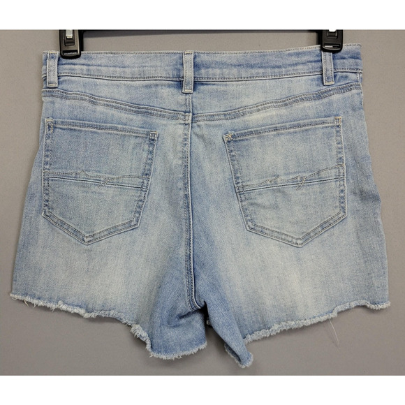 Soho Shorts Womens 10 Blue Denim Distressed Thrashed Raw Hem Ripped - Picture 10 of 11